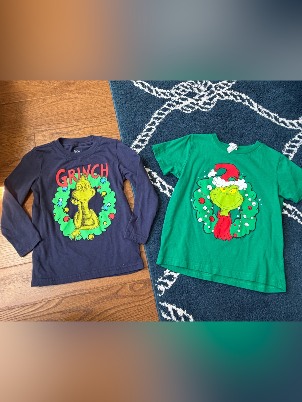 Dr. Seuss Grinch Kids Long Sleeve Navy & Green Tees